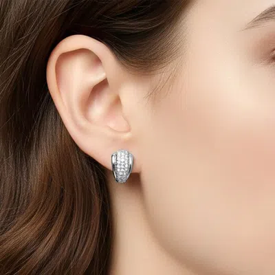 Fashnzfab 14k Gold Dipped Cz Pave Huggie Hoop Earrings In Multi