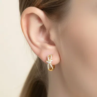 Fashnzfab 14k Gold Dipped Cz Pave Knot Hoop Earrings In Multi