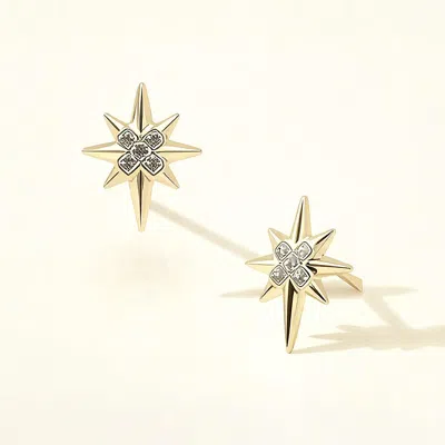 Fashnzfab 14k Gold Dipped Cz Pave North Star Stud Earrings In Silver