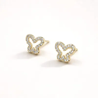 Fashnzfab 14k Gold Dipped Cz Pave Open Butterfly Stud Earrings In Multi