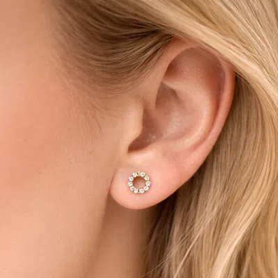 Fashnzfab 14k Gold Dipped Cz Pave Open Circle Stud Earrings In Multi