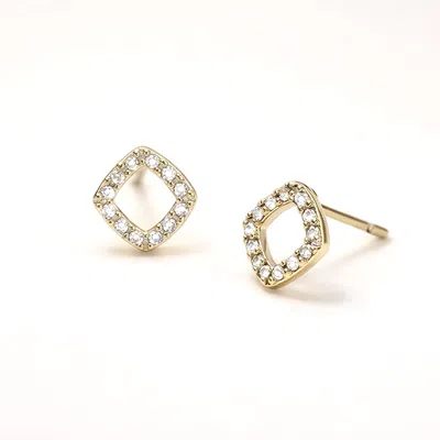 Fashnzfab 14k Gold Dipped Cz Pave Open Square Stud Earrings In Silver
