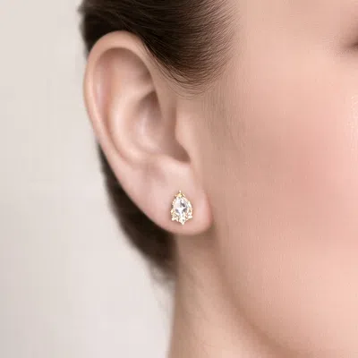 Fashnzfab 14k Gold Dipped Cz Pave Pear Cut Stud Earrings In Silver
