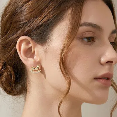 Fashnzfab 14k Gold Dipped Cz Pave Rocking Horse Stud Earrings