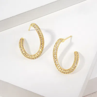 Fashnzfab 14k Gold Dipped Cz Pave Sculptural Curved Hoop Earrings In Silver
