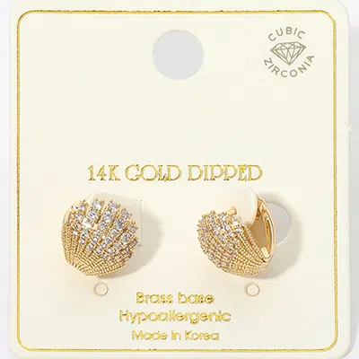 Fashnzfab 14k Gold Dipped Cz Pave Seashell Clamp Huggie Earrings