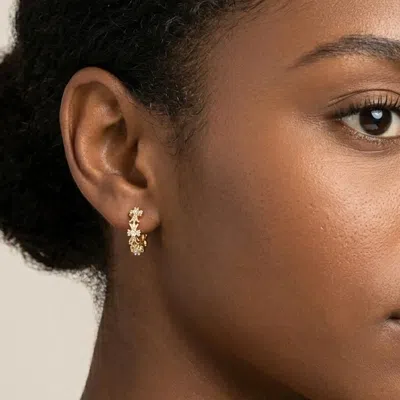 Fashnzfab 14k Gold Dipped Cz Pave Side Cross Mini Huggie Hoop Earrings