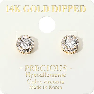 Fashnzfab 14k Gold Dipped Cz Round Stone Mini Stud Earrings