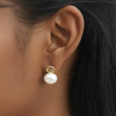 Fashnzfab 14k Gold Dipped Cz Sparkle Pearl Drop Earrings