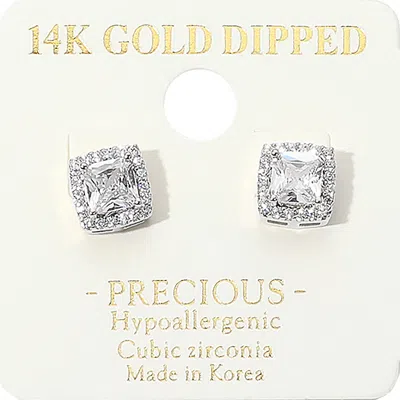 Fashnzfab 14k Gold Dipped Cz Square Stone Mini Stud Earrings In Multi