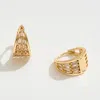 Fashnzfab 14k Gold Dipped Cz Stone Accent Geometric Triangle Mini Huggie Hoop Earrings - Gold In Brown