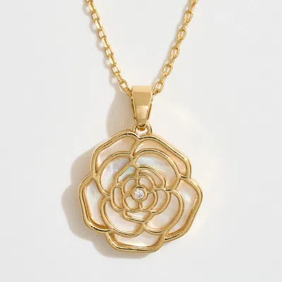 Fashnzfab 14k Gold Dipped Cz Stone Accent Mother Of Pearl Rose Pendant Necklace