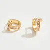 Fashnzfab 14k Gold Dipped Cz Stone Inlay T-bar Mini Huggie Hoop Earrings - Gold In Gold