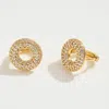 Fashnzfab 14k Gold Dipped Cz Stone Paved Donut Mini Huggie Hoop Earrings - Gold In Gold