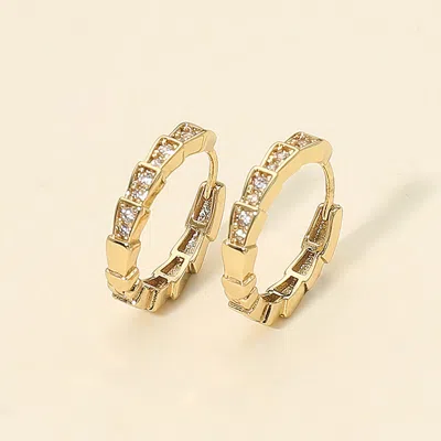 Fashnzfab 14k Gold Dipped Cz Stone Paved Geometric Huggie Hoop Earrings