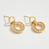 Fashnzfab 14k Gold Dipped Cz Stone Paved Hoop Link Drop Earrings - Gold In Gold