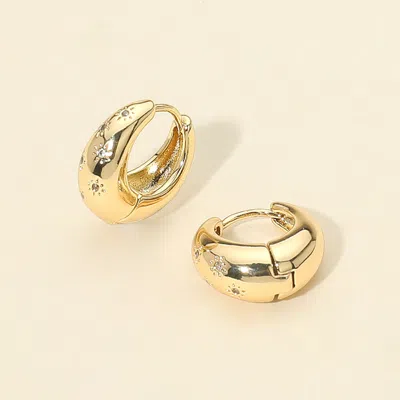Fashnzfab 14k Gold Dipped Cz Stone Paved Huggie Hoop Earrings - Gold