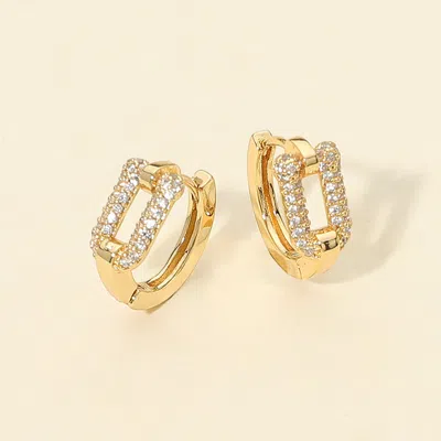 Fashnzfab 14k Gold Dipped Cz Stone Paved Mini Huggie Hoop Earrings - Gold