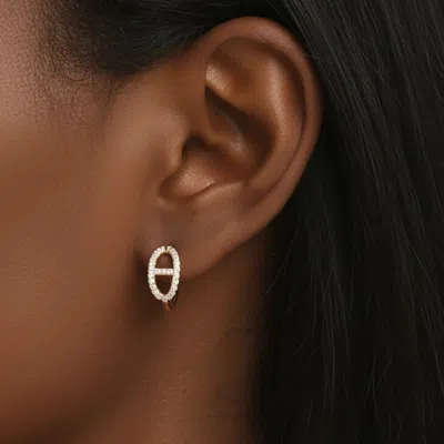 Fashnzfab 14k Gold Dipped Cz Stone Paved Mini Huggie Hoop Earrings - Gold In White
