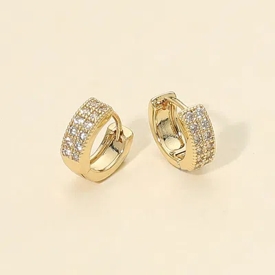 Fashnzfab 14k Gold Dipped Cz Stone Paved Mini Huggie Hoop Earrings