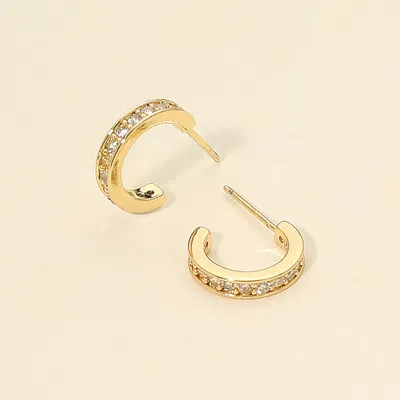 Fashnzfab 14k Gold Dipped Cz Stone Paved Mini Open Hoop Earrings