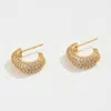 Fashnzfab 14k Gold Dipped Cz Stone Paved Mini Open Square Hoop Earrings - Gold In Gold