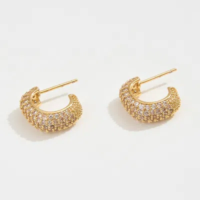 Fashnzfab 14k Gold Dipped Cz Stone Paved Mini Open Square Hoop Earrings - Gold