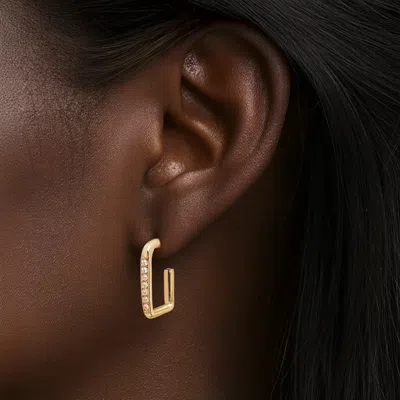 Fashnzfab 14k Gold Dipped Cz Stone Paved Mini Square Hoop Earrings
