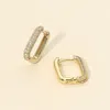 Fashnzfab 14k Gold Dipped Cz Stone Paved Mini Square Huggie Hoop Earrings In Gold
