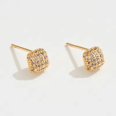 Fashnzfab 14k Gold Dipped Cz Stone Paved Mini Square Stud Earrings - Gold