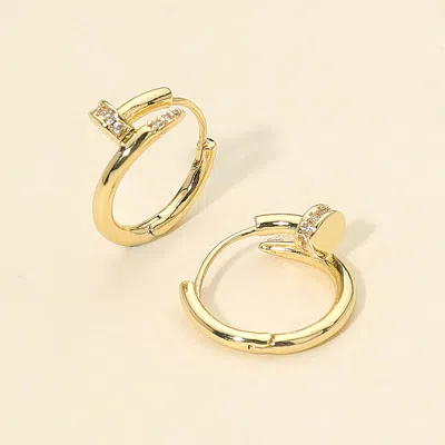 Fashnzfab 14k Gold Dipped Cz Stone Paved Nail Huggie Hoop Earrings