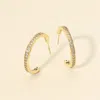 Fashnzfab 14k Gold Dipped Cz Stone Paved Open Hoop Earrings - Gold In Gold