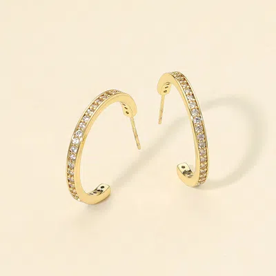 Fashnzfab 14k Gold Dipped Cz Stone Paved Open Hoop Earrings - Gold