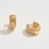 Fashnzfab 14k Gold Dipped Cz Stone Paved Quilted Mini Huggie Hoop Earrings - Gold In Gold