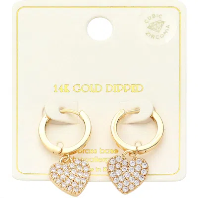 Fashnzfab 14k Gold Dipped Cz Stone Paved Radiant Heart Swing Dangle Huggie Earrings