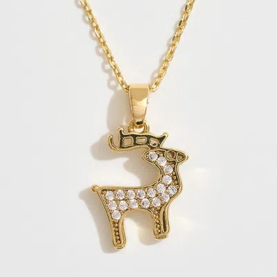 Fashnzfab 14k Gold Dipped Cz Stone Paved Reindeer Pendant Necklace 16" + 2" L