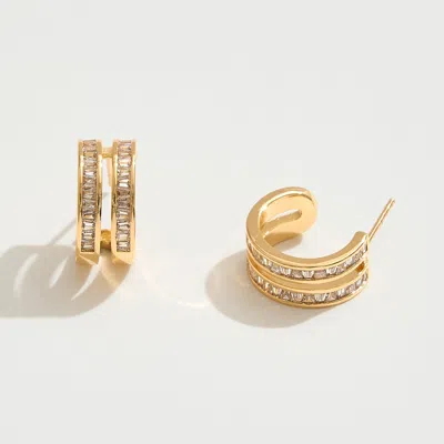 Fashnzfab 14k Gold Dipped Cz Stone Paved Split Mini Hoop Earrings - Gold