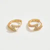 Fashnzfab 14k Gold Dipped Cz Stone Paved V Shaped Mini Huggie Hoop Earrings - Gold In Brown