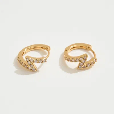 Fashnzfab 14k Gold Dipped Cz Stone Paved V Shaped Mini Huggie Hoop Earrings - Gold In Brown