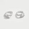 Fashnzfab 14k Gold Dipped Cz Stone Paved V Shaped Mini Huggie Hoop Earrings - Silver In Silver
