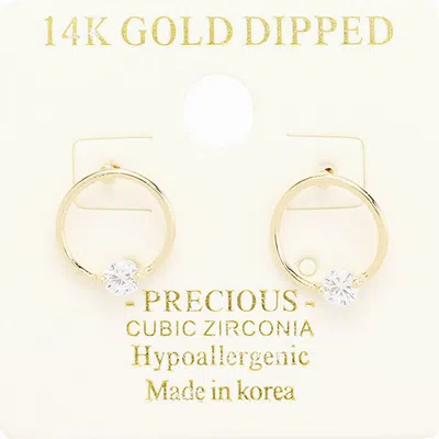 Fashnzfab 14k Gold Dipped Cz Stone Pointed Metal Open Circle Stud Earrings