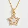 Fashnzfab 14k Gold Dipped Cz Stone Rim Mother Of Pearl Star Pendant Necklace In Gold