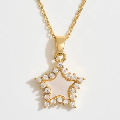 Fashnzfab 14k Gold Dipped Cz Stone Rim Mother Of Pearl Star Pendant Necklace