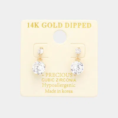 Fashnzfab 14k Gold Dipped Double Cz Link Dangle Earrings - Gold