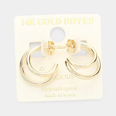 Fashnzfab 14k Gold Dipped Double Metal Half Hoop Layered Earrings