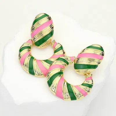 Fashnzfab 14k Gold Dipped Enamel Bold Striped Drop Earrings In Multi