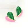 Fashnzfab 14k Gold Dipped Enamel Color Block Heart Earrings In Green