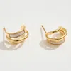 Fashnzfab 14k Gold Dipped Enamel Inlay Double Band Mini Hoop Earrings - Gold In Gold