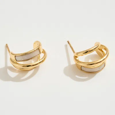 Fashnzfab 14k Gold Dipped Enamel Inlay Double Band Mini Hoop Earrings - Gold