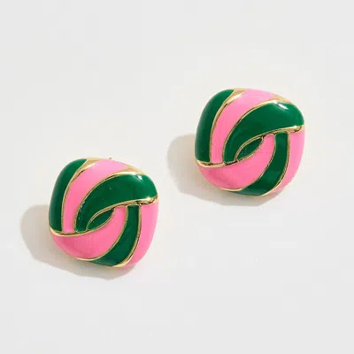 Fashnzfab 14k Gold Dipped Enamel Swirl Square Stud Earrings - Gold, Pink & Green In Multi